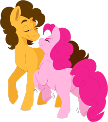 Size: 930x1049 | Tagged: safe, artist:ezrett, cheese sandwich, pinkie pie, earth pony, pony, cheesepie, eyes closed, female, male, mare, missing cutie mark, pinkie sense, scrunchy face, shipping, simple background, size difference, stallion, straight, transparent background