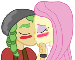 Size: 1492x1180 | Tagged: safe, artist:3d4d, fluttershy, sandalwood, equestria girls, base used, female, kissing, male, sandalshy, shipping, straight