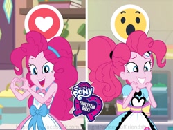 Size: 2048x1536 | Tagged: safe, pinkie pie, better together, coinky-dink world, eqg summertime shorts, equestria girls, the craft of cookies, apron, clothes, cute, diapinkes, facebook, facebook reactions, heart, heart hands, logo, server pinkie pie, wow