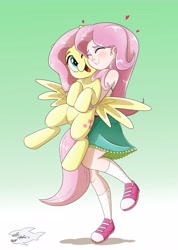 Size: 2922x4095 | Tagged: safe, artist:jeglegator, fluttershy, human, pegasus, pony, equestria girls, blushing, cheek squish, clothes, converse, cuddling, cute, eyes closed, female, floating heart, heart, holding a pony, hug, human coloration, human ponidox, mare, multiple variants, one eye closed, open mouth, shoes, shyabetes, simple background, skirt, smiling, sneakers, snuggling, socks, squishy cheeks