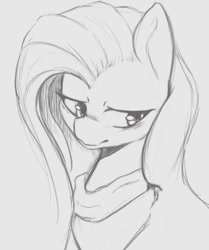 Size: 424x508 | Tagged: safe, artist:tre, fluttershy, pegasus, pony, bust, female, grayscale, looking away, mare, monochrome, portrait, solo, three quarter view, traditional art