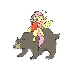 Size: 600x600 | Tagged: safe, artist:kushina13, fluttershy, harry, bear, pegasus, pony, axe, female, mare, ponies riding bears, simple background, weapon, white background