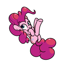 Size: 1280x1280 | Tagged: safe, artist:turtlefarminguy, pinkie pie, earth pony, pony, blushing, cute, diapinkes, female, looking at you, mare, on back, simple background, smiling, solo, transparent background, underhoof