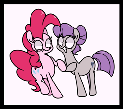 Size: 1280x1138 | Tagged: safe, artist:turtlefarminguy, maud pie, pinkie pie, earth pony, pony, alternate hairstyle, excited, female, irrational exuberance, mare, maudalina daisy pie, out of character, simple background, sisters, smiling, white background, wrong cutie mark