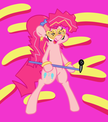 Size: 1280x1451 | Tagged: safe, artist:turtlefarminguy, pinkie pie, earth pony, pony, friendship through the ages, 80s, abstract background, alternate hairstyle, bipedal, equestria girls ponified, female, mare, microphone, open mouth, ponified, shutter shades, solo