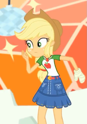 Size: 441x630 | Tagged: safe, screencap, applejack, better together, constructive criticism, constructive criticism: rainbow dash, equestria girls, arm cast, bandage, broken hand, clothes, cowboy hat, cropped, denim skirt, female, freckles, geode of super strength, hat, skirt, stetson