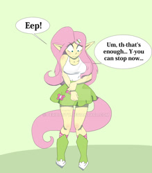 Size: 800x914 | Tagged: dead source, safe, artist:peribooty, fluttershy, equestria girls, breast expansion, breasts, deviantart watermark, elf ears, growth, incentive drive, obtrusive watermark, tail, watermark