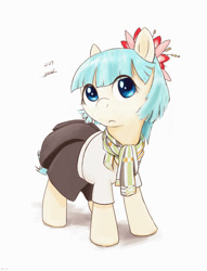 Size: 1136x1490 | Tagged: safe, artist:yvt-jp, coco pommel, earth pony, pony, clothes, cocobetes, colored pupils, cute, female, mare, pleated skirt, scarf, shirt, simple background, skirt, solo, white background