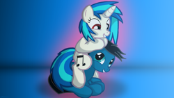 Size: 3840x2160 | Tagged: safe, artist:agkandphotomaker2000, dj pon-3, vinyl scratch, oc, oc:pony video maker, pony, canon x oc, hanging out, on top, videoscratch