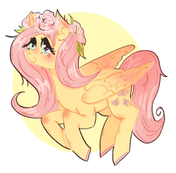 Size: 1000x980 | Tagged: safe, artist:rednineuwu, fluttershy, pegasus, pony, blushing, cute, flower, flower in hair, shyabetes, solo