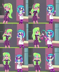 Size: 1036x1266 | Tagged: safe, screencap, dj pon-3, lemon zest, vinyl scratch, equestria girls, friendship games, crystal prep shadowbolts, female, friendship games bloopers, headphones, music