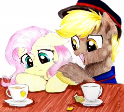 Size: 2306x2097 | Tagged: safe, artist:liaaqila, fluttershy, oc, oc:amber glow, pegasus, pony, fanfic:inner strength, series:who we become, fanfic art, female, food, tea