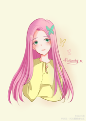 Size: 2480x3508 | Tagged: safe, artist:laierc点, fluttershy, equestria girls, female, looking at you, simple background, solo