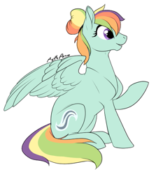 Size: 463x519 | Tagged: safe, artist:mythpony, oc, oc only, oc:calming breeze, pegasus, pony, female, mare, offspring, parent:rainbow dash, parent:zephyr breeze, parents:zephdash, simple background, sitting, solo, white background