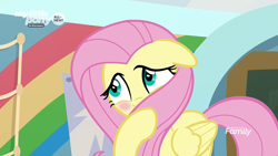 Size: 1280x720 | Tagged: safe, screencap, fluttershy, pegasus, pony, she's all yak, blushing, cute, daaaaaaaaaaaw, floppy ears, hnnng, shy, shyabetes, weapons-grade cute