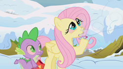 Size: 1280x720 | Tagged: safe, edit, edited screencap, screencap, fluttershy, spike, dragon, pegasus, pony, winter wrap up, chips, drugs, flutterjoint, food, marijuana, smoke, snow