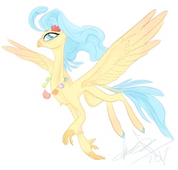 Size: 1050x1000 | Tagged: safe, artist:creeate97, princess skystar, classical hippogriff, hippogriff, my little pony: the movie, colored hooves, flying, seashell necklace, signature, simple background, solo, white background