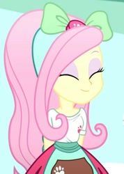 Size: 493x692 | Tagged: safe, screencap, fluttershy, eqg summertime shorts, equestria girls, pet project, beautiful, bow, cropped, cute, eyes closed, female, hair bow, hands behind back, shyabetes, solo
