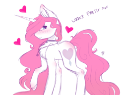 Size: 399x306 | Tagged: safe, artist:doux-ameri, oc, oc only, oc:button love, pony, unicorn, female, heart, mare, simple background, solo, white background