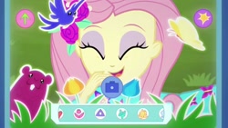 Size: 1920x1080 | Tagged: safe, screencap, fluttershy, better together, equestria girls, festival filters, caption, cute, flora/fauna, image macro, shyabetes, smiling, text