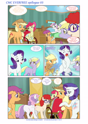 Size: 6611x9344 | Tagged: safe, artist:jeremy3, apple bloom, applejack, dinky hooves, rarity, scootaloo, sweetie belle, twist, earth pony, pegasus, pony, unicorn, comic:everfree, comic:everfree cmc epilogue, absurd resolution, applejack is a spankaholic, bandage, blank flank, blushing, comic, comic sans, cutie mark crusaders, female, filly, freckles, horn ring, hospital, mare, ponyville hospital, septet, slap, spanking, speech bubble, text, wheelchair