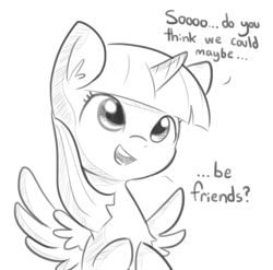 Size: 701x692 | Tagged: safe, artist:tjpones, twilight sparkle, twilight sparkle (alicorn), alicorn, pony, bronybait, cute, dialogue, female, grayscale, monochrome, simple background, solo, tjpones is trying to murder us, twiabetes, white background