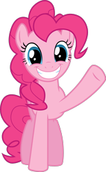 Size: 2285x3699 | Tagged: safe, artist:tomfraggle, pinkie pie, earth pony, pony, dragon quest, female, looking at you, mare, raised hoof, simple background, smile and wave, smiling, solo, transparent background, vector, waving