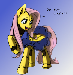 Size: 967x995 | Tagged: artist needed, safe, color edit, edit, fluttershy, pegasus, pony, robot, robot pony, /mlp/, 4chan, colored, dialogue, flutterbot, gradient background, solo, the pony machine learning project