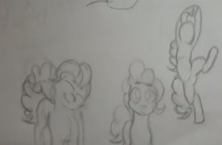 Size: 2607x1712 | Tagged: safe, artist:shehaveboththings, pinkie pie, earth pony, pony, armpits, ballet, monochrome, smiling, solo, traditional art