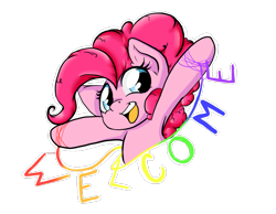 Size: 1021x793 | Tagged: safe, artist:alazak, pinkie pie, earth pony, pony, armpits, female, mare, simple background, smiling, solo, transparent background, welcome