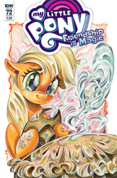 Size: 1054x1600 | Tagged: safe, artist:sararichard, idw, applejack, earth pony, pony, spoiler:comic, spoiler:comic72, cover, crying, food, pie, solo