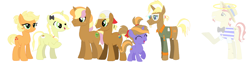 Size: 1896x470 | Tagged: safe, artist:kitkat7532, applejack, flim, trenderhoof, earth pony, pony, family, female, flimjack, male, offspring, parent:applejack, parent:flim, parent:trenderhoof, parents:flimjack, parents:trenderjack, shipping, straight, trenderjack