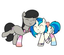 Size: 291x252 | Tagged: safe, artist:icey-wicey-1517, artist:kb-gamerartist, color edit, edit, dj pon-3, octavia melody, vinyl scratch, earth pony, pony, unicorn, collaboration, bowtie, bracelet, clothes, colored, ear piercing, earring, eyes closed, female, genderfluid, genderfluid pride flag, jewelry, lesbian, lesbian pride flag, mare, pansexual, pansexual pride flag, piercing, pride, pride flag, raised hoof, raised leg, scratchtavia, shipping, simple background, socks, striped socks, transparent background, wristband