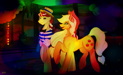 Size: 1540x938 | Tagged: safe, artist:mirtalimeburst, applejack, flim, earth pony, pony, female, flimjack, male, shipping, straight