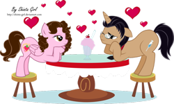 Size: 900x541 | Tagged: safe, artist:shinta-girl, oc, oc only, oc:shinta pony, aaron pony, bedroom eyes, hearts and hooves day, i love you, love, milkshake, sugarcube corner