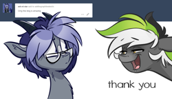 Size: 1200x691 | Tagged: safe, artist:kez, oc, oc only, oc:graphite sketch, pony, askthegraphitesketch, glasses, horns, simple background, tumblr, white background