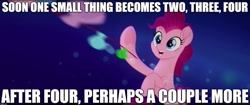 Size: 1920x808 | Tagged: safe, edit, edited screencap, screencap, pinkie pie, seapony (g4), my little pony: the movie, caption, image macro, meme, one small thing, seaponified, seapony pinkie pie, song reference, species swap, text