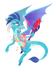 Size: 700x900 | Tagged: safe, artist:justasuta, princess ember, dragon, gauntlet of fire, bloodstone scepter, claws, dragon wings, dragoness, female, horns, lineless, queen, simple background, solo, white background, wings