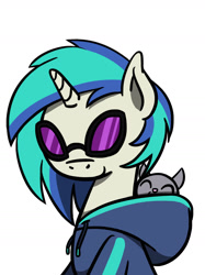 Size: 1280x1707 | Tagged: safe, artist:flutterluv, dj pon-3, vinyl scratch, cat, pony, unicorn, bust, clothes, cute, hoodie, ponified animal photo, portrait, simple background, smiling, solo, sunglasses, vinyl's glasses, vinylbetes, white background