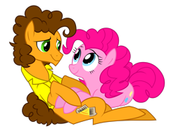 Size: 3038x2225 | Tagged: safe, artist:fillyblue, cheese sandwich, pinkie pie, earth pony, pony, cheesepie, cute, diapinkes, eye contact, female, happy, high res, looking at each other, male, mare, on back, prone, shipping, simple background, smiling, stallion, straight, transparent background, vector