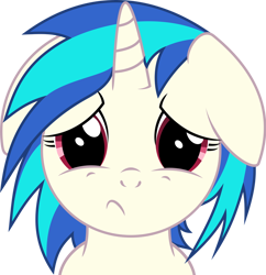 Size: 880x908 | Tagged: safe, artist:awesomeluna, dj pon-3, vinyl scratch, pony, unicorn, female, floppy ears, frown, looking at you, mare, missing accessory, sad, simple background, solo, transparent background, vector