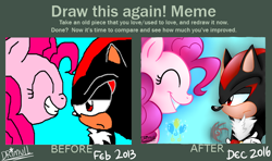 Size: 784x463 | Tagged: safe, artist:drimull, pinkie pie, earth pony, pony, comparison, crossover, draw this again, meme, redraw, shadow the hedgehog, sonic the hedgehog (series)