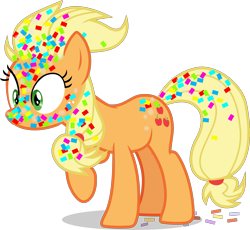 Size: 2386x2194 | Tagged: safe, artist:frownfactory, applejack, earth pony, pony, yakity-sax, .svg available, alternate hairstyle, confetti, cutie mark, female, mare, simple background, solo, surprised, svg, transparent background, vector