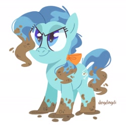 Size: 1977x1960 | Tagged: safe, artist:dingdingdi, petunia paleo, earth pony, pony, the fault in our cutie marks, female, feminism, filly, mud, palaeontologist, petuniabetes, petuniasass, simple background, smiling, solo, white background