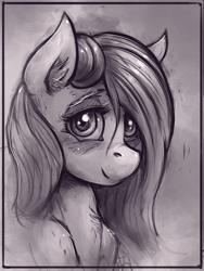 Size: 852x1132 | Tagged: safe, artist:bantha, fluttershy, pegasus, pony, bust, monochrome, portrait, solo