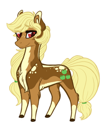 Size: 1214x1457 | Tagged: safe, artist:australian-senior, applejack, earth pony, pony, alternate cutie mark, alternate design, alternate universe, coat markings, female, kirindos, mare, red eyes, simple background, socks (coat marking), solo, white background