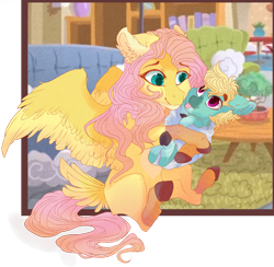 Size: 900x880 | Tagged: safe, artist:castaspellliana, fluttershy, zephyr breeze, pegasus, pony, baby, baby pony, brother and sister, cheek fluff, chest fluff, colt, colt zephyr breeze, cute, ear fluff, female, filly, filly fluttershy, fluffy, foal, holding a pony, leg fluff, male, neck fluff, shyabetes, siblings, sitting, smiling, tail feathers, tongue out, wing fluff, younger, zephyrbetes