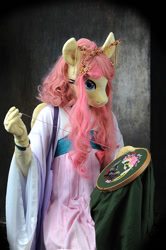 Size: 665x1000 | Tagged: safe, artist:essorille, fluttershy, anthro, clothes, embroidery, fursuit, irl, photo, sewing, solo