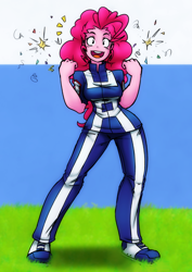 Size: 1002x1418 | Tagged: safe, artist:reiduran, color edit, colorist:ironhades, edit, pinkie pie, human, clothes, colored, cosplay, costume, female, humanized, my hero academia, pony coloring, solo, uniform