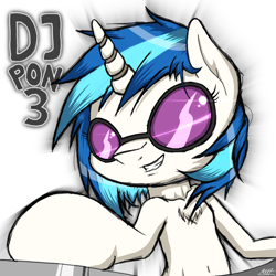 Size: 1000x1000 | Tagged: safe, artist:phoenixrk49, dj pon-3, vinyl scratch, pony, unicorn, chest fluff, female, glasses, mare, signature, simple background, smiling, solo, turntable, white background